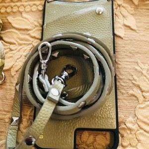 Taupe Bandolier 8+ phone case with strap